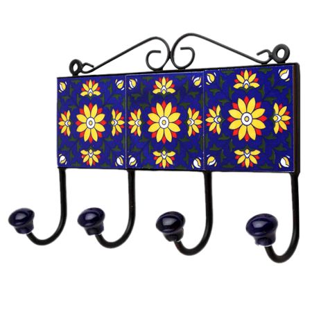 Blue Floral Ceramic Tiles Hooks-453